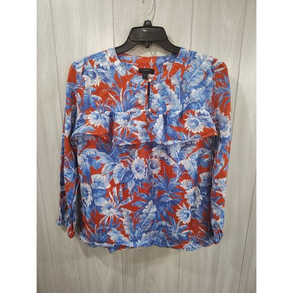 J. Crew Ratti Rio Floral Popover Print Shirt Top Size TL Cruise Beach Tropical - Picture 1 of 7